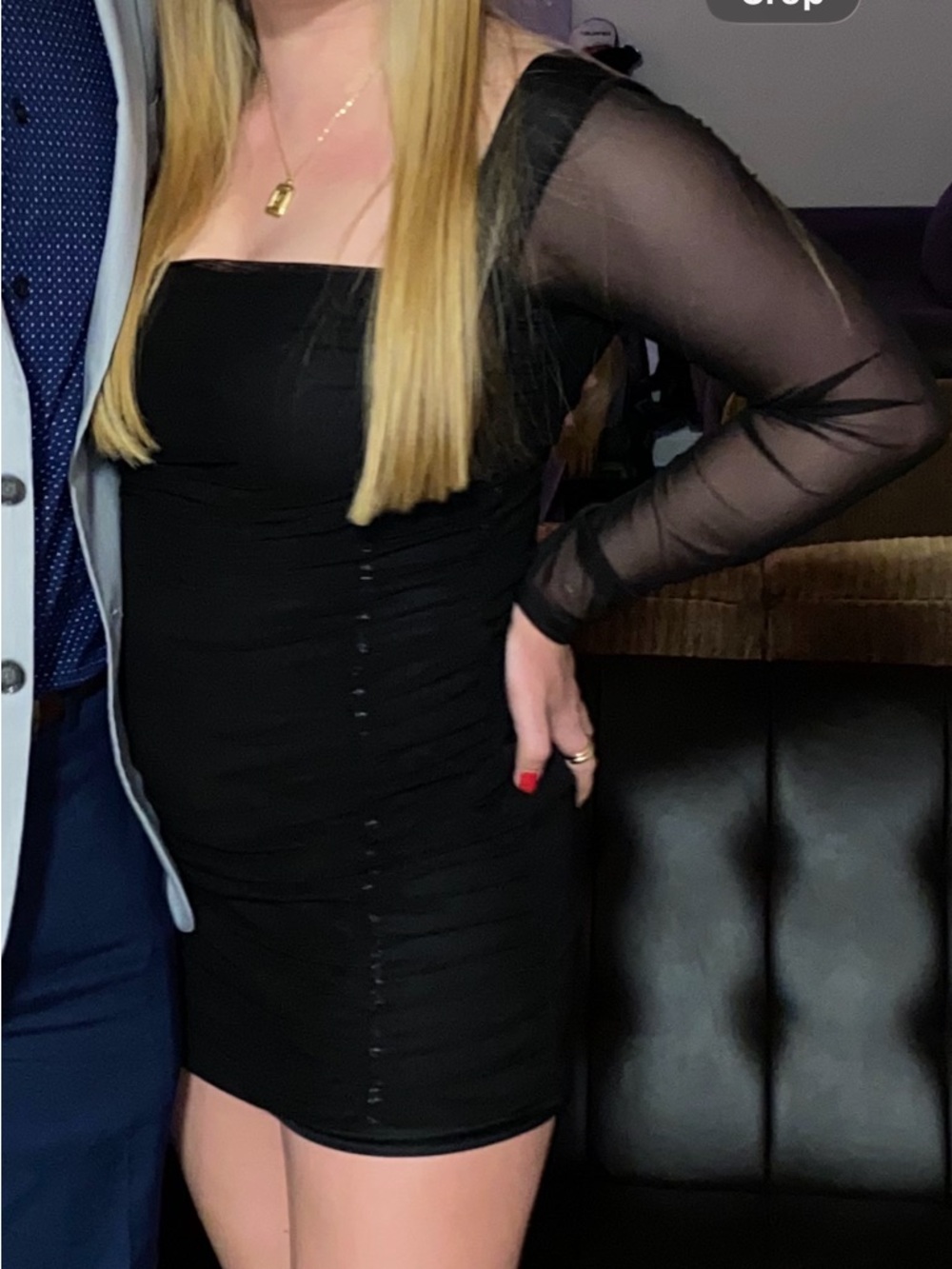 Nasty Gal Black Ruched Sheer Sleeve Midi Dress